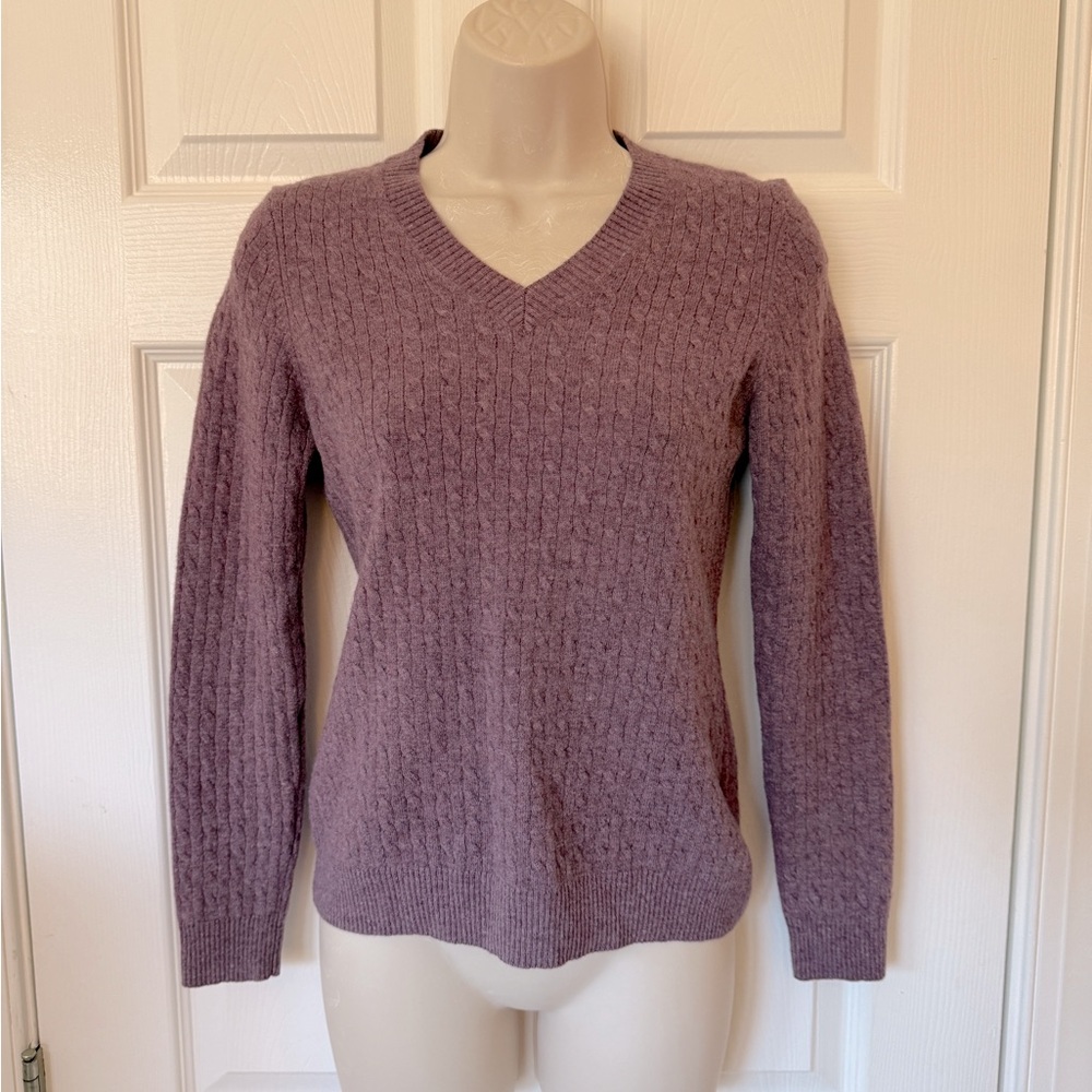 Brooks Brothers 100% Light Wool Sweater Pullover Cable Knit Purple Mauve *MINT
